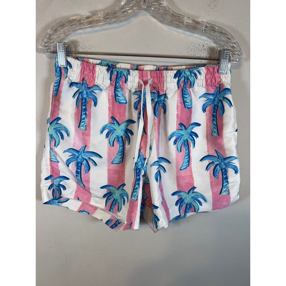 Chubbies Mens Swim Trunks Palm Tree Stripe Pink Blue M